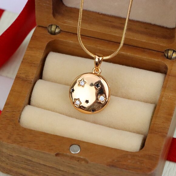 "Celestial Starry Moon Rose Gold Pendant Round Charm, XPPT1598 - Picture 8 of 13